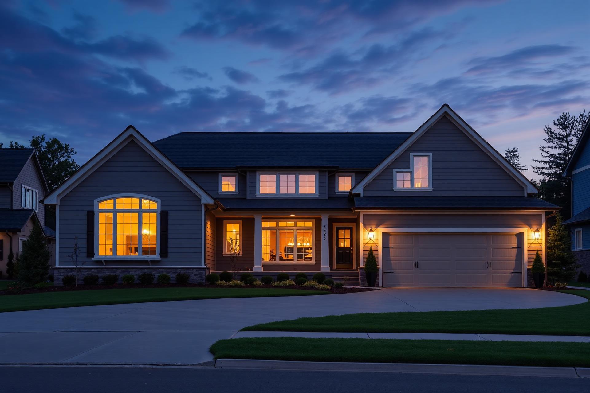 Premium remodeled American home at dusk by IMPRE Group